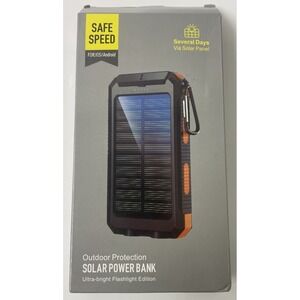 Safe Speed Solar Power Bank Portable Charger Black Orange NEW Outdoor Flashlight